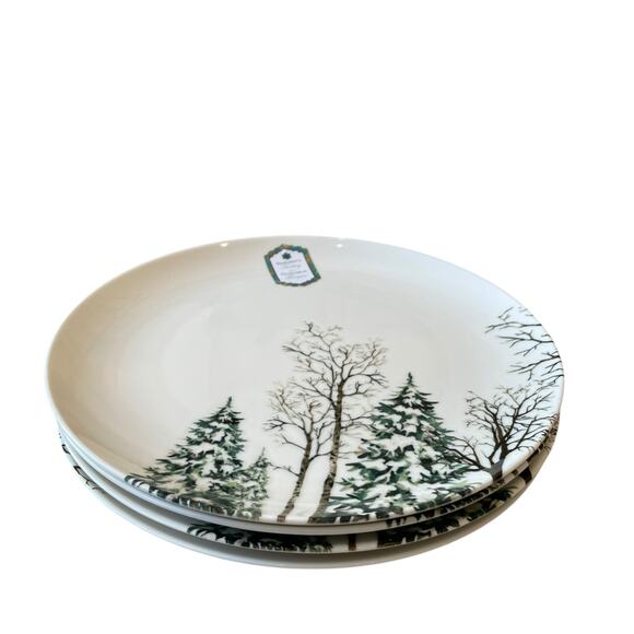 Intesa Home Christmas Pine Tree Dinner Plates 10.5in Green White Set of 2 NEW - Picture 9 of 10